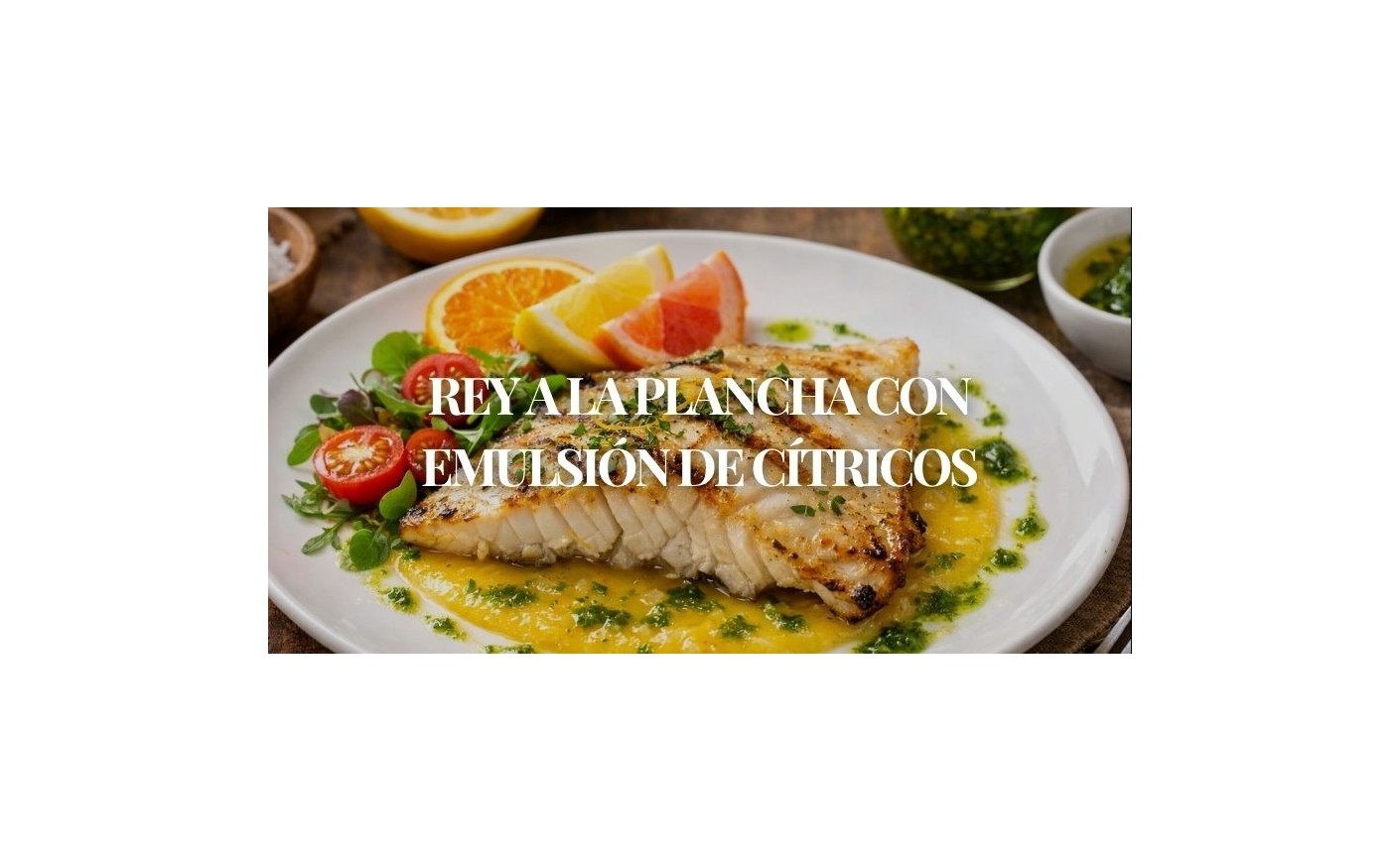 Rey a la plancha con emulsión de cítricos y aceite de hierbas